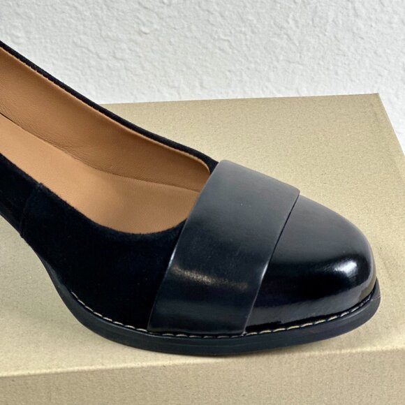 Clarks Artisan Tarah Brae Black Suede Patent Leather Pumps Women’s Size 6.5M - Picture 15 of 16
